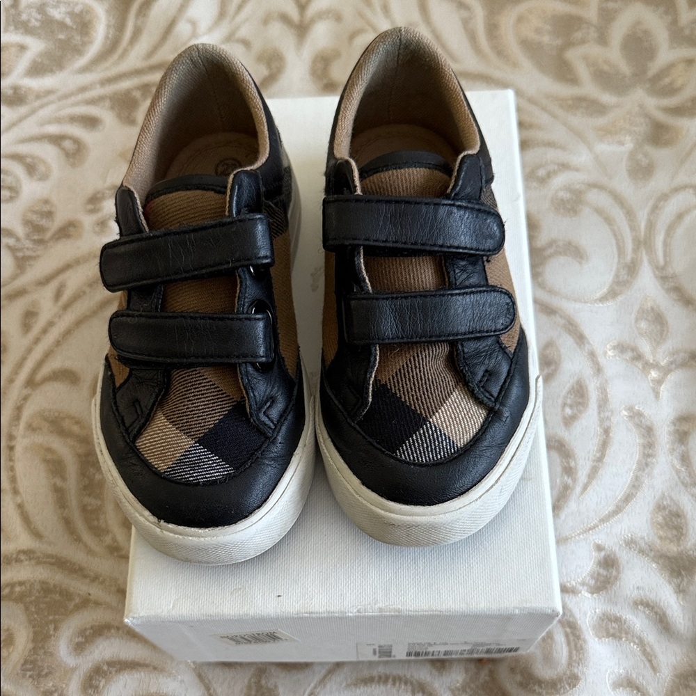 Burberry Kids Black and Tan Checkered Sneakers